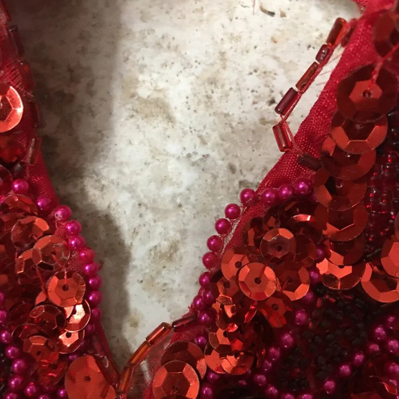 LA GLO Red Sequin Beaded Mini Dress Halter Neck Women's Size 7/8 Festive Dress - Picture 7 of 14